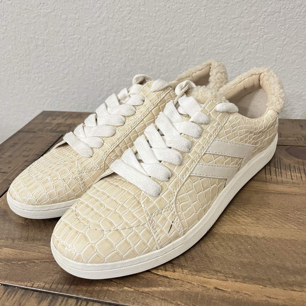 Dolce Vita Womens Neo Plush Sneaker Low Top‎ Ivory Croco Size 10 NWOB